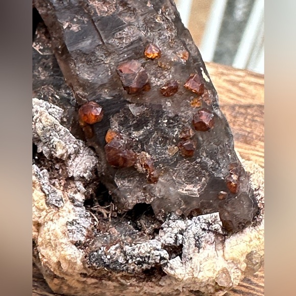 Chocolate Smoky Quartz and garnet gem specimens on matrix 155 g - Picture 11 of 15